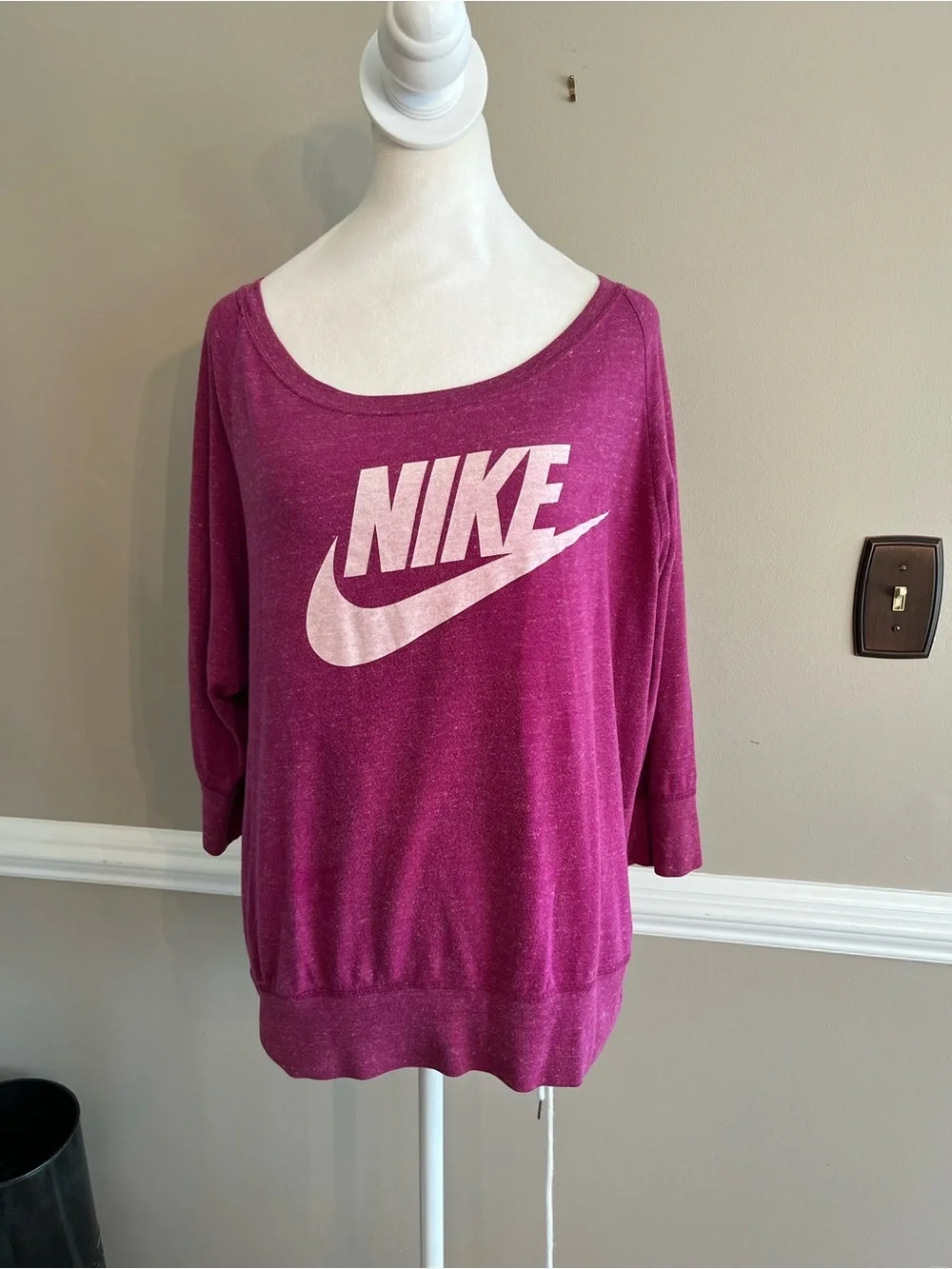 Nike Women's Scoop-Neck lightweight off shoulder pullover top in Magenta